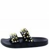 Liliana Shoes Diane077 Black Studded Dual Strap Open Toe Flat Sandal