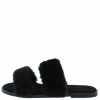 Liliana Cloud121 Black Faux Fur Open Toe Dual Strap Slide Sandal Shoes