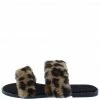 Liliana Cloud121 Leopard Faux Fur Open Toe Dual Strap Slide Sandal