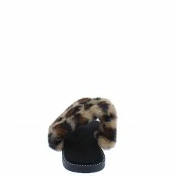 Liliana Cloud121 Leopard Faux Fur Open Toe Dual Strap Slide Sandal