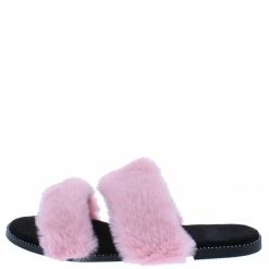 Liliana What's New Cloud121 Pink Faux Fur Open Toe Dual Strap Slide Sandal
