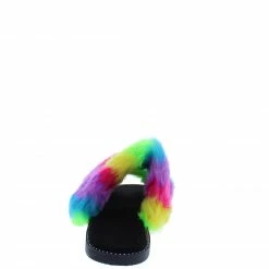 Liliana Cloud121 Rainbow 2 Faux Fur Open Toe Dual Strap Slide Sandal