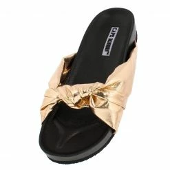 CAPE ROBBIN Moira35 Rose Gold Knotted Slide On Low Platform Sandal Shoes