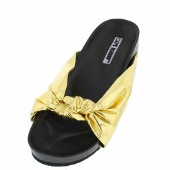 CAPE ROBBIN Moira35 Gold Knotted Slide On Low Platform Sandal