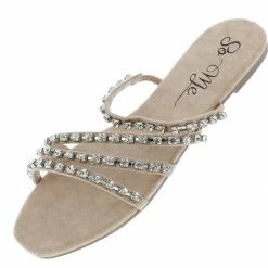 MACHI What's New Naveah Nude Rhinestone Strappy Open Toe Slide Sandal