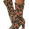 Liliana Tammi124 Orange Camo Pointed Toe Pull On Boot