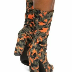 Liliana Tammi124 Orange Camo Pointed Toe Pull On Boot