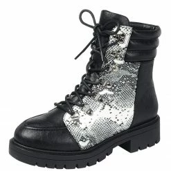 Forever Link Notice08 Black Snake Lace Up Combat Boot Boots
