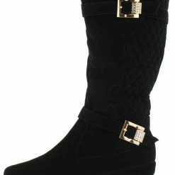 SUP Yvette139 Black Nubuck Multi Strap Diamond Quilted Calf Boot