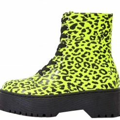 Lemonade Boots Poppin Neon Yellow Lace Up Lug Sole Boot