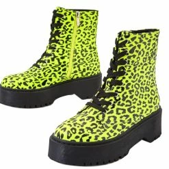 Lemonade Boots Poppin Neon Yellow Lace Up Lug Sole Boot