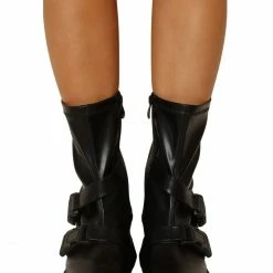 Mata What's New Panic Black Dual Buckle Chunky Lug Sole Boot