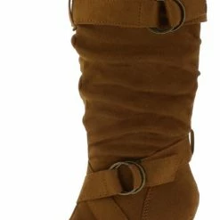 Forever Link What's New Pauline38 Tan Dual Buckle Knee High Kids Boot