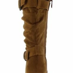 Forever Link What's New Pauline38 Tan Dual Buckle Knee High Kids Boot