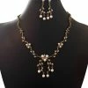 WONA TRADING Pearl Multi Gold Leaf Crystal Necklace And Earring Set