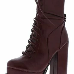 In Touch Boots Emily175 Burgundy Lace Up Studded Platform Boot
