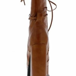 In Touch Emily175 Tan Lace Up Studded Platform Boot Boots