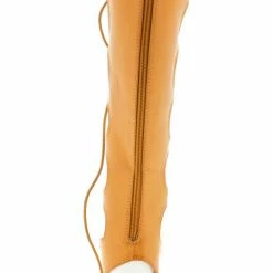 In Touch Stefania Tan Pu Lace Up Gladiator Distressed Wedge Boot