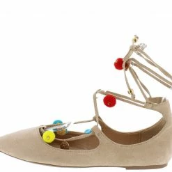 Legend Pippa128b Natural Venus Colorful Pom Pom Almond Toe Flat