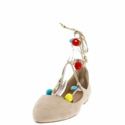 Legend Pippa128b Natural Venus Colorful Pom Pom Almond Toe Flat