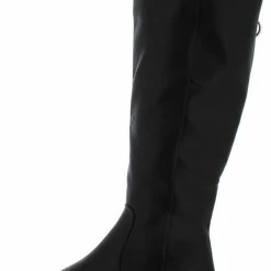 JP Boots Preppy27s Black Pu Knee High Chunky Heel Riding Boot