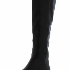 JP Boots Preppy27s Black Pu Knee High Chunky Heel Riding Boot