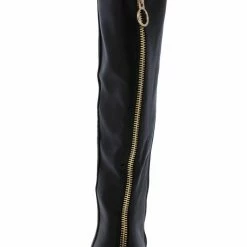JP Boots Preppy27s Black Pu Knee High Chunky Heel Riding Boot