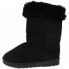 SUP R001220 Black Faux Fur Pull On Lug Sole Boot