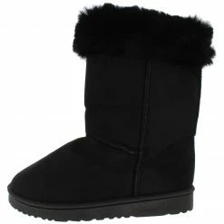 SUP R001220 Black Faux Fur Pull On Lug Sole Boot