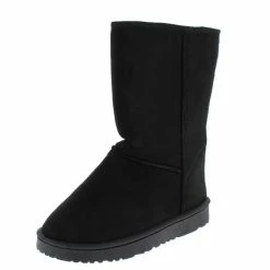 SUP What's New R001221 Black Pull On Faux Fur Lug Sole Boot