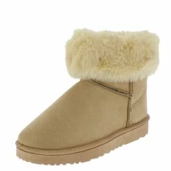 SUP R0012 Beige Faux Fur Fold Over Lug Sole Boot