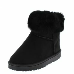 SUP R0012 Black Faux Fur Fold Over Lug Sole Boot