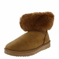SUP What's New R0012 Camel Faux Fur Fold Over Lug Sole Boot
