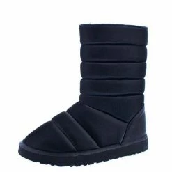 Liliana Judy287 Black Quilted Pull On Lug Sole Boot Boots