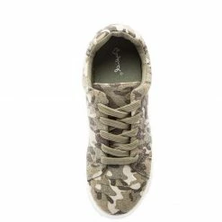 QUPID Royal09a Khaki Camouflage Fabric Women's Flat