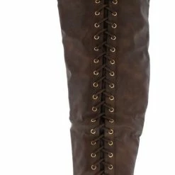 Forever Link Rachel85 Brown Buckle Strap Side Lace Up Boot
