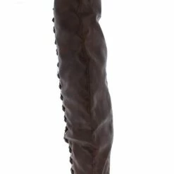 Forever Link Rachel85 Brown Buckle Strap Side Lace Up Boot