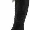 Realplay Boots Travis05b Black Pu Lug Sole Front Lace Up Knee High Boot