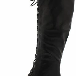 Realplay Boots Travis05b Black Pu Lug Sole Front Lace Up Knee High Boot