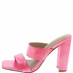 ELEGANCE React1 Neon Pink Dual Strap Open Toe Tall Block Heel Shoes