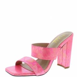 ELEGANCE React1 Neon Pink Dual Strap Open Toe Tall Block Heel Shoes