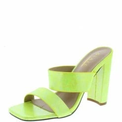 ELEGANCE React1 Neon Yellow Dual Strap Open Toe Tall Block Heel What's New