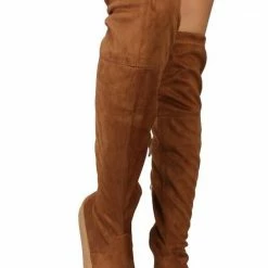 Forever Link Regan45 Tan Fitted Over The Knee Sneaker Boot