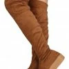 Forever Link Regan45 Tan Fitted Over The Knee Sneaker Boot