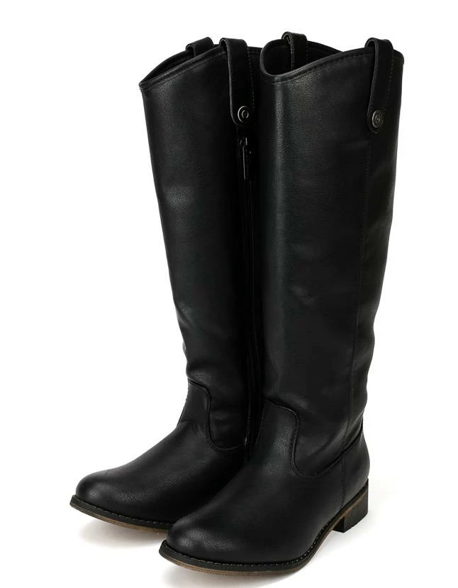 OPPO Rider18 Black Knee High Pull Tabs Almond Toe Boot 5 OPPO Rider18 Black Knee High Pull Tabs Almond Toe Boot