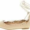 ELEGANCE Shoes Rodeo1 Nude Nubuck Lace Up Eyelet Detailing Flat