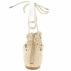ELEGANCE Shoes Rodeo1 Nude Nubuck Lace Up Eyelet Detailing Flat