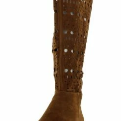Yoki Boots Rotana Rust Suede Geometric Laser Cut Knee High Boot