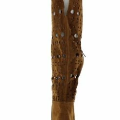 Yoki Boots Rotana Rust Suede Geometric Laser Cut Knee High Boot