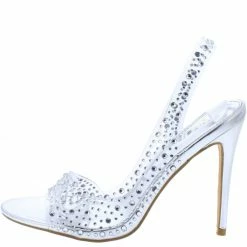 OIL J What's New Royalty Silver Pu Jeweled Clear Lucite Slingback Stiletto Heel